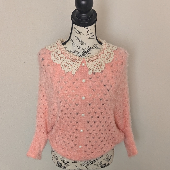 Crochet Lace Collar Sweater - Picture 2 of 6